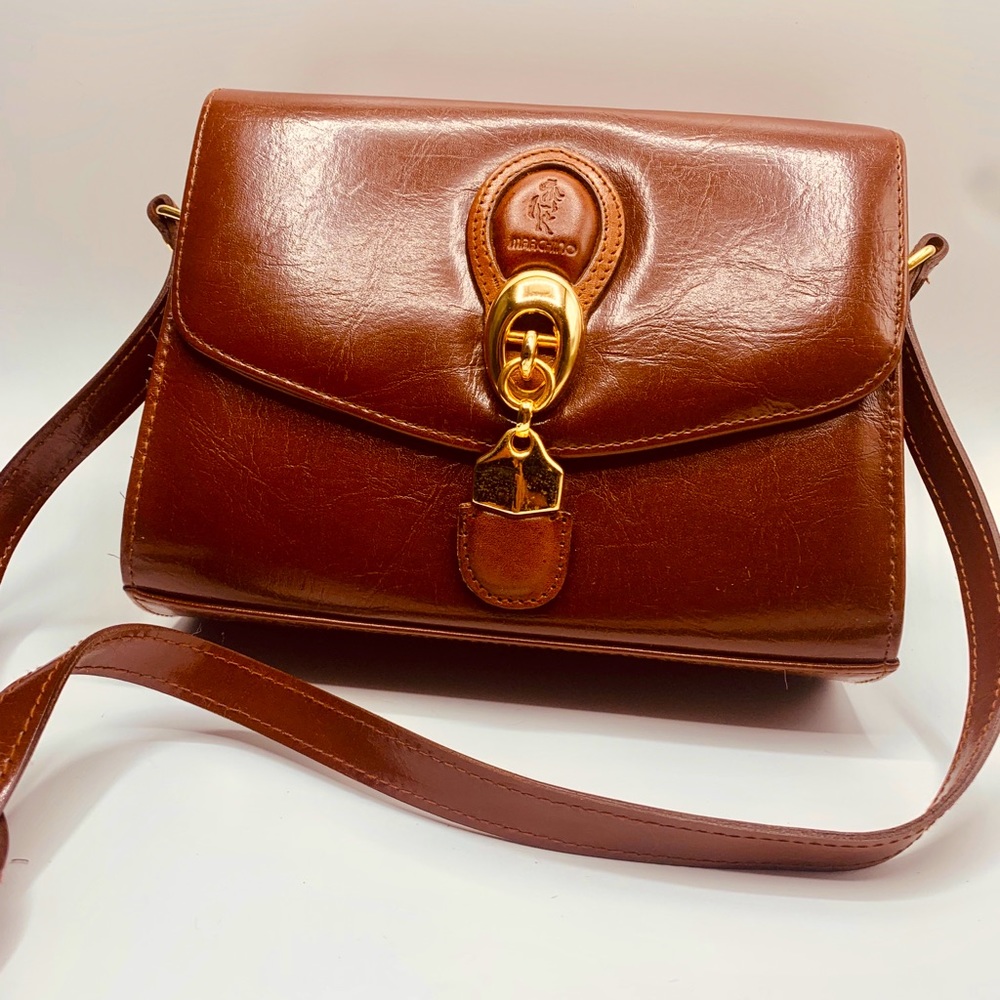 MARCHINO BROWN LEATHER PURSE w/adjustable strap